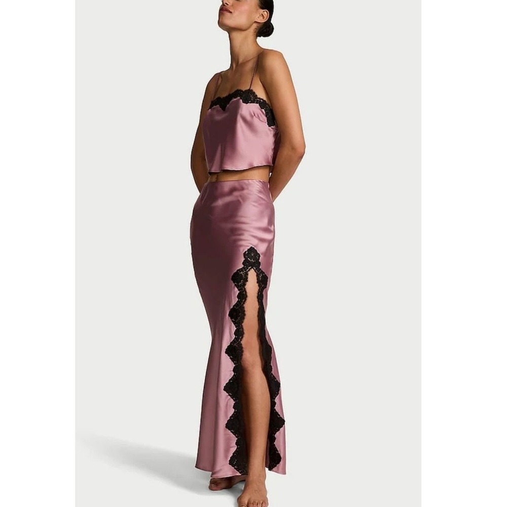 Y2K Balletcore Lace Coquette Slip Skirt SMALL Pink Satin Maxi VICTORIAS SECRET